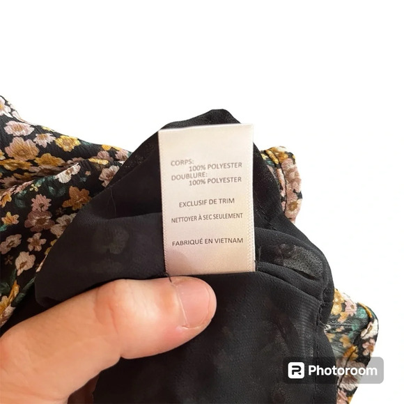 ASTR THE LABEL ~ Ximena Dark Ditsy Floral Faux Wrap Peplum Top in Black Mustard - Picture 12 of 13